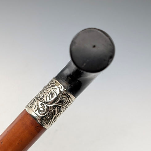 Antique British Malacca Shaft Resin L-Handle Walking Stick 88cm